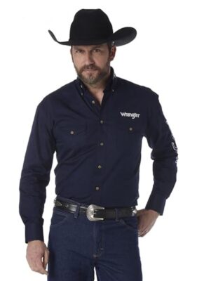 Wrangler Men's Western Logo Long Sleeve Snap Front Shirt
