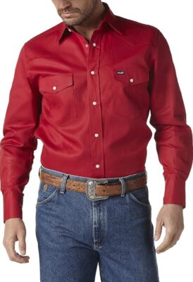 Wrangler Men's Cowboy Cut Western Long Sleeve Snap Work Shirt Washed Finish, Opaque